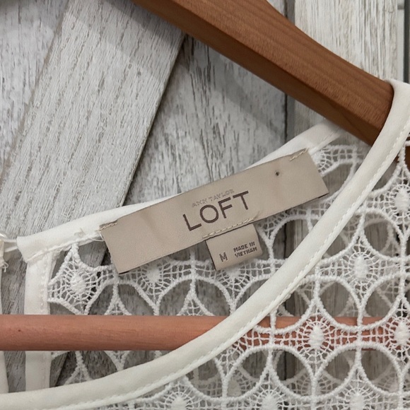LOFT White Geometric Eyelet Top - Size Medium - Picture 3 of 9